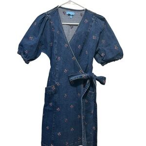 Draper James Embroidered Floral Denim Wrap Dress Size 4